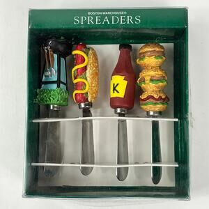 Boston Warehouse Set Hamburger Ketchup Hot Dog Grill Spreaders Knives Vintage